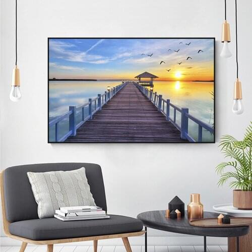 Canvas Paintings Sunset by the bridge Wall Art Modern Landscape Posters and Prints Wall Pictures For Living Room Wall Decor