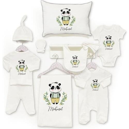 Personalized Organic Cotton Fabric Girl Boy Baby 11-Pcs Jumpsuit Set Custom Clothes Winter Spring