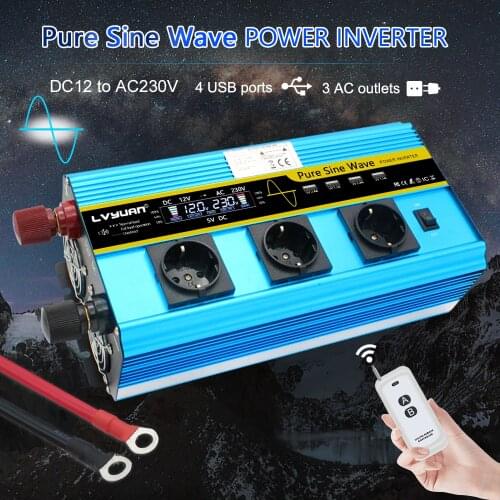 12000W pure sine wave inverter DC 12V to AC 220V 230V LCD voltage display solar power inverter EU socket wireless remote control