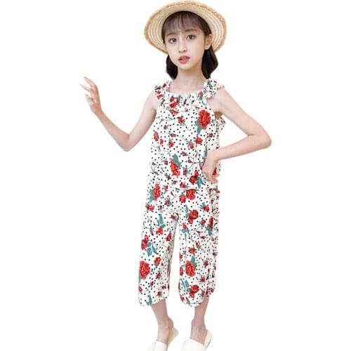 Girls Clothes Floral Vest + Short Girl Clothes Dot Clothes For Teenage Girls Summer Childrens Clothes Girl