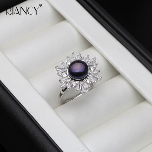 Fashion Black natural freshwater pearl rings for women wedding gift trendy snowflake jewelry