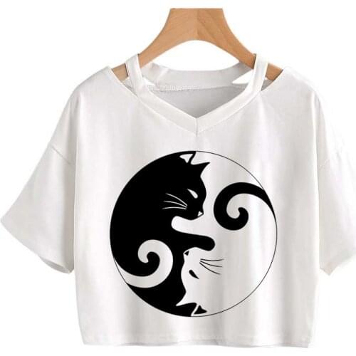 Fashion New Cat 3D Printed T-shirt Women Casual Short Sleeve Cute Cat V-Neck top Gothic Harajuku Aesthetic Tee Punk Streetwear