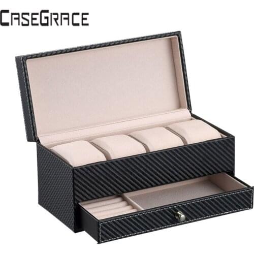 4 Grids PU Leather Watch Organizer Display Storage Box Bistratal Jewelry Storage Container Holder Case Watch Storage Casket