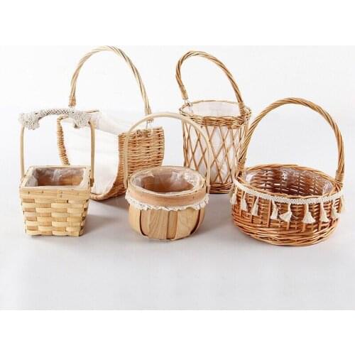 Rattan Woven Portable Flower Basket Portable Storage Basket For Home Garden Store Yard Fresh Flowers And Roses Packaging Basket
