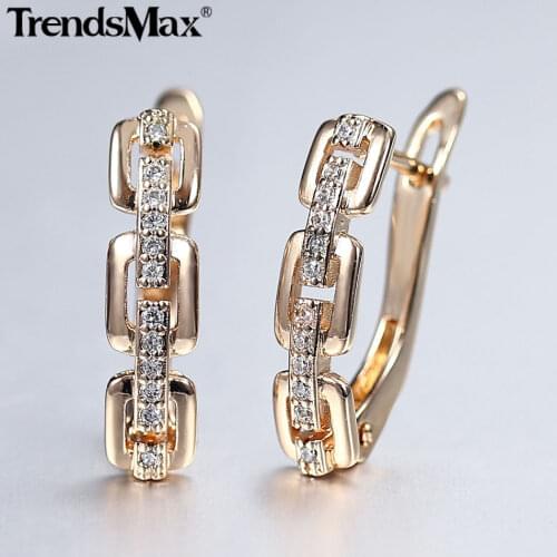 Square Box Link Drop Earrings 585 Rose Gold White Cubic Zircon Simple Crystal Stud Earrings for Women Girls Jewelry Gifts GE295
