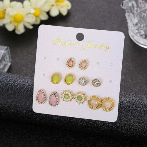 Fashion ethnic water drop design flower stud earrings for women girl trendy boho rhinestone wedding jewelry earrings gift