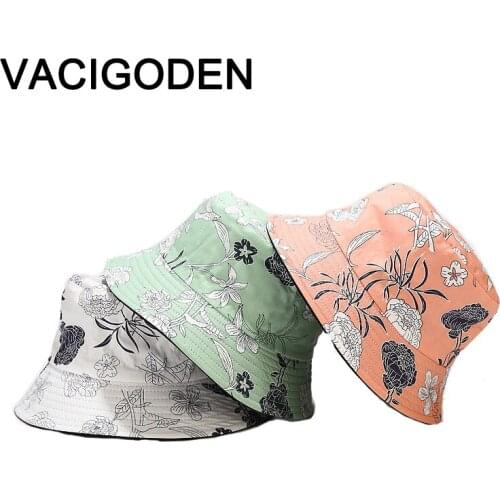 VACIGODEN Women Reversible Bucket Hat Flowers Printed Mixed Sunbonnet Fedoras Outdoor Chapeau Fisherman Caps De Pescador Gorros