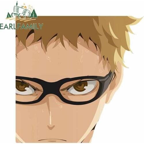 EARLFAMILY 13cm x 12.7cm for Haikyuu Kei Tsukishima Car Stickers Waterproof Refrigerator Decal Cartoon Motorcycle Vinyl Car Wrap