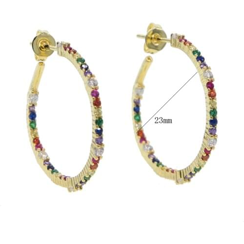 2019 earrings for women micro paved multi color cz Gold Hoop earring 23mm Big Circle Hoop ear Steampunk Round Earring Sets