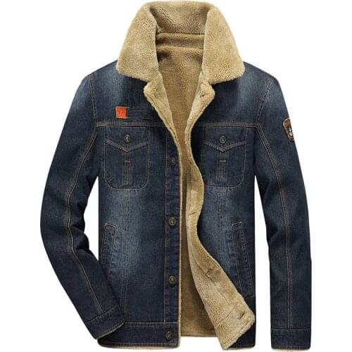 Winter Retro denim jacket men fur collar thicken outwear jacket denim coat brand clothing mens coat parka warm jeans jacket