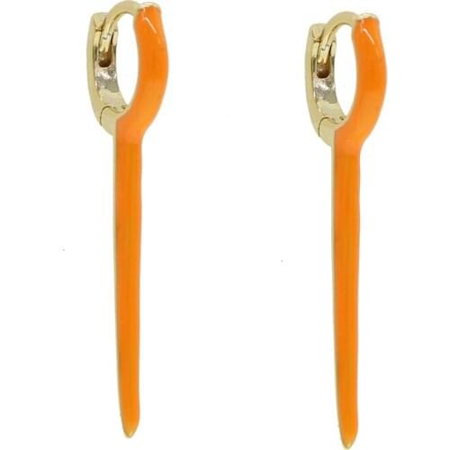 Gold filled white enamel spike long charm earring wholesale lovely cute spike drop cz circle trendy simple geometric jewelry