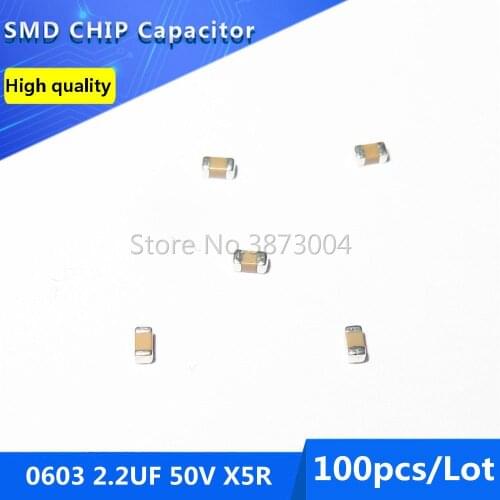 100pcs 0603 2.2UF 50V X5R 10% SMD Chip Capacitor