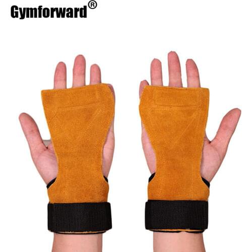 2Pc Cowhide Weight Lifting Gym Gloves Wrist Straps Crossfit Fitness Dumbbell Barbell Musculation Workout Palm Band Gym Equipment