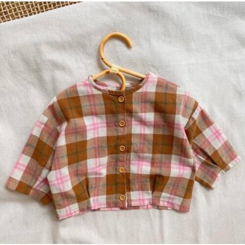 2021 new wholesale girls boys plaid coat summer cotton linen kids jacket 1-6 years YU372