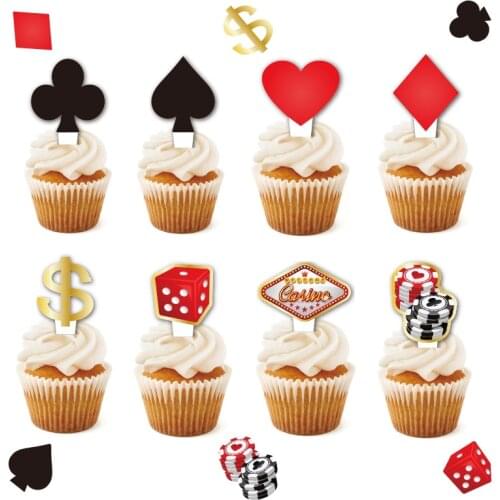 24pcs Birthday Party Cake Toppers for Kids Adult Gambling Play Theme Party Decoration DIY Party Festival Supplies for Events