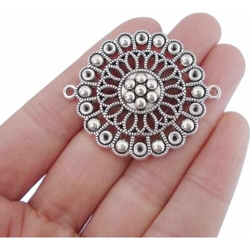 3 x Hollow Large Round Flower Connectors Charms Pendants for Necklaces Bracelets Jewelry Making Findings 44x37mm