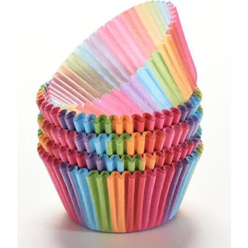 80%HOT100Pcs Colorful Rainbow Cupcake Cake Case Muffin Baking Cup Birthday Party Decor