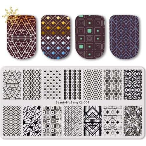 BeautyBigBang 6*12cm Rectangle Nail Stamping Plates Geometry Nail Art Stamp Template Image Plate Stencils