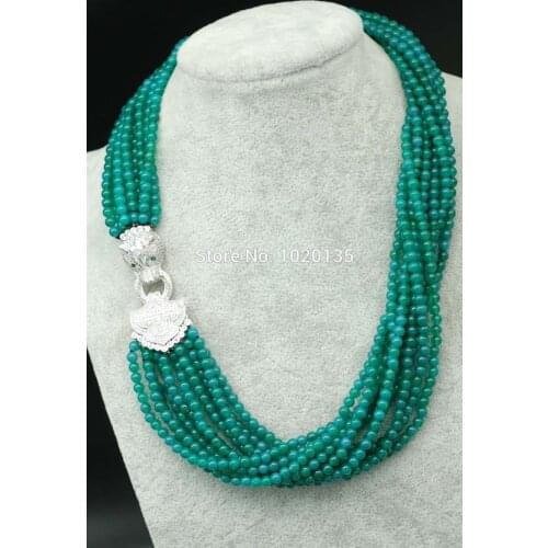 10rows green jasper beads round 4mm necklace 20inch and leopard clasp wholesale beads