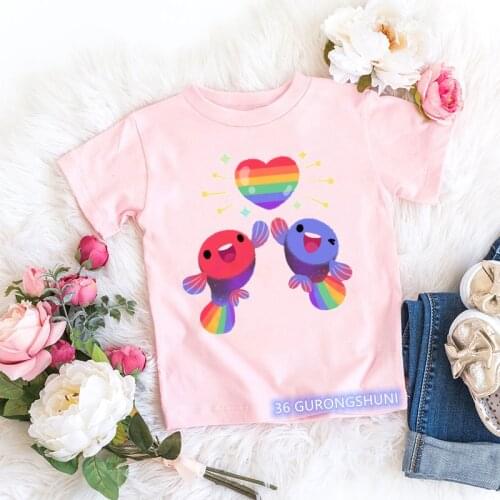 Novelty design childrens t-shirt funny kids clothes cute rainbow fish cartoon print t shirt for boys/girls summer hip-hop tops