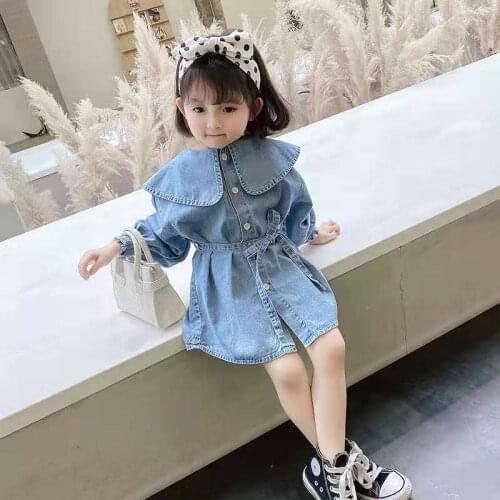 Childrens Wear Girls Denim Dress Spring Ad Autumn Wear 2021 New Childrens Dress 2-9 Yrs Baby Girls' Denim Coat