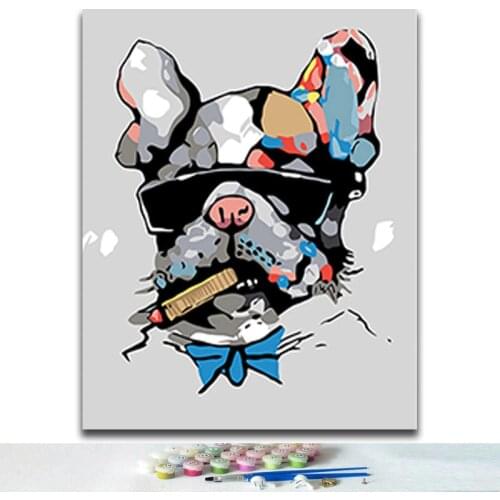 Coloring painting by numbers cool cigar Bulldog colorful animals pictures paints with kits canvas as childrens' gifts