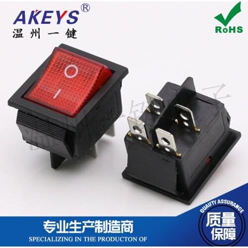 KCD4-201N 24V red with light Rocker switch 25*31mm 4 feet 2 gears Double Knife Rocker Power welding machine