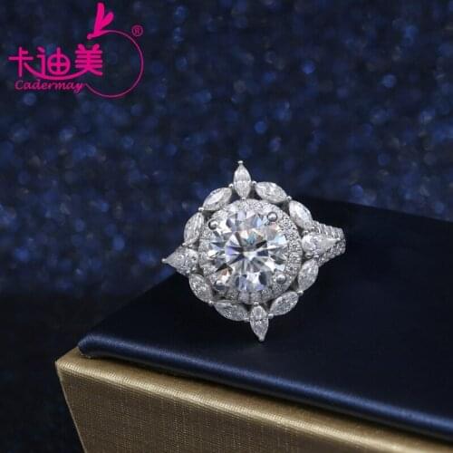 CADERMAY Luxury Silver925 Moissanite Ring D VVS1 3ct Round Moissanite with Marquise Shape Engagement Wedding Ring Jewelry