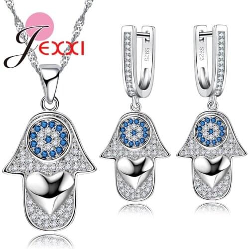 Baby Doll Heart Pattern S925 Silver Jewelry Set Pendent Necklace And Earrings For Wedding Party Clear Crystal Set