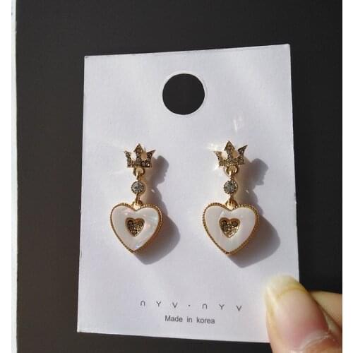 Korean Retro Palace Love Heart with Zircon Clip on Earrings No Pierced Female Personality Temperament Rhinestone Crown Ear Clips