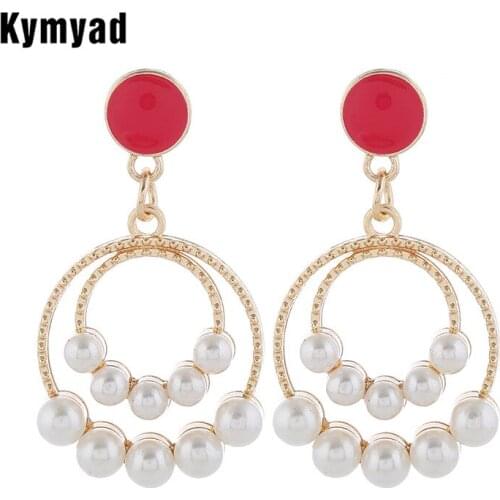 Kymyad Earrings 2020 Simulated Pearl Earrings Long Earrings Female Fashion Jewelry Statement Enamel Earrings For Women Jewelry