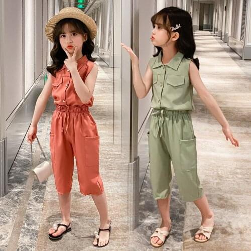 Summer Clothes For Girls Solid Vest + Pants 2PCS Costumes For Girls Teenage Kids Girls Clothes Set 4 5 6 7 8 9 10 11 12 Years