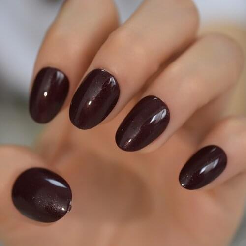 Reuseable Daily Fake Nails Gelnails Dark Color Shimmer Shiny Ladies Fingernails Short Oval Manicure Art Tips