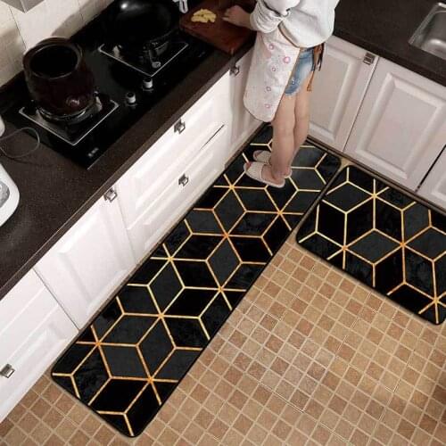 Fashionable Modern Minimalist Black Gold Line Geometric Kitchen Mat Combination Entry Mat Bedroom Strip