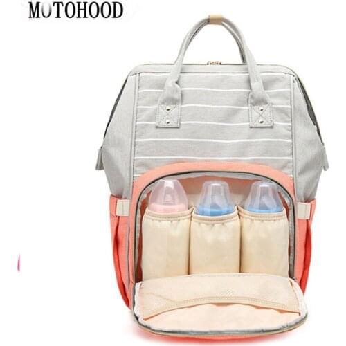 MOTOHOOD Striped Baby Care Diaper Bag Backpack Organizer High Capacity Changing Nappy Bag For Mom Backpack 27*42*15cm