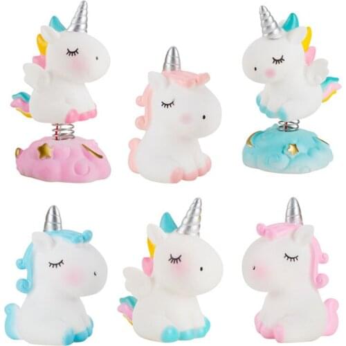 Unicorn Happy Birthday Party Rainbow Horse Cake Decoration Doll With Light Base Shaking Head Decor Kids Party Accessories ww18