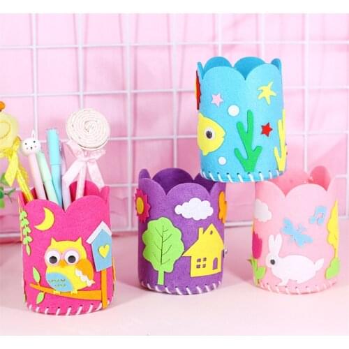 4Pcs/Set Kids DIY Craft Pencil Holder Toy For Kids Creative Handmade Non-woven Art Kit Pen Container Toys Girls Birthday Gifts