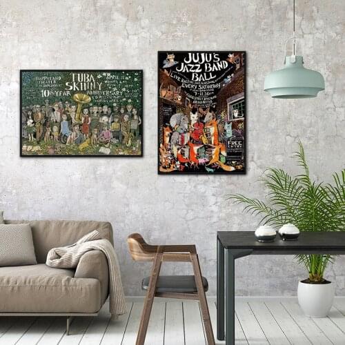 Wall Art Retro Music Funny Jazz Band Animals Posters and Prints Tuba Skinny Pictures Canvas Painting for Bar Club Pub Decoration