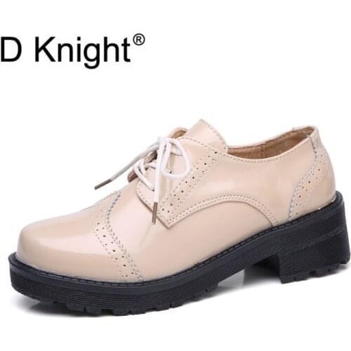 New Fashion Round Toe Lace Up Carved Brogue Oxfords For Women Genuine Cow Leather Oxford Shoes Lady Casual British Campus Shoes