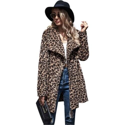 New Autumn Winter Womens Faux Fur Coats Leopard Imitation Fur Jackets Large Size Loose Female Fur Long Coats Turndown collar
