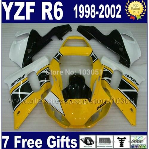 Motorcycle fairings for YAMAHA YZF R6 1998 1999 2000 2001 2002 yellow white R6 98 99 01 02 Fairing body repair parts