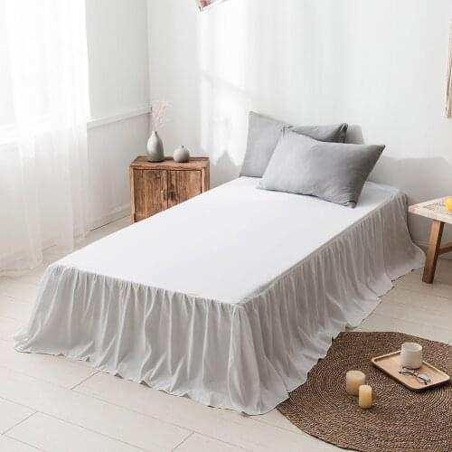 Cilected Japanese Style Solid Color Sanding Bed Skirt Bedspread One-Piece Home Simple Lotus Leaf Lace Non-Slip Bed Sheet Decor