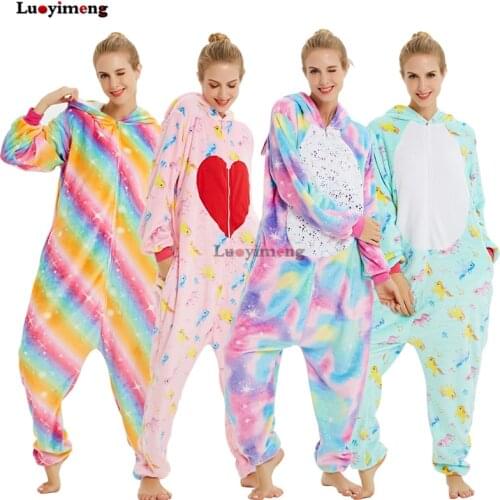 Kigurumi Adult Cartoon Sleepwear Winter Unicorn Pajamas Onesies For Women Stitch Pijama Unicornio Jumpsuit Unisex Panda Costumes