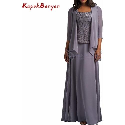 3 Pieces Mother of Bride Dress with Chiffon Jacket A-line Lace Floor Length Mother Dress vestidos de fiesta de noche