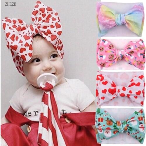2021 New Arrival Large 7" Hair Bows Top Knot Headband Girls Bullet Fabric Print Elastic Hairband DIY Hair Accessories For Baby