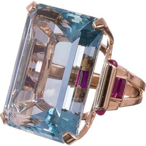 WYJZY Luxury Square Ultra Sea Blue Semi-precious Stones Ring Classic Ladies Party Accessories Anniversary Gift