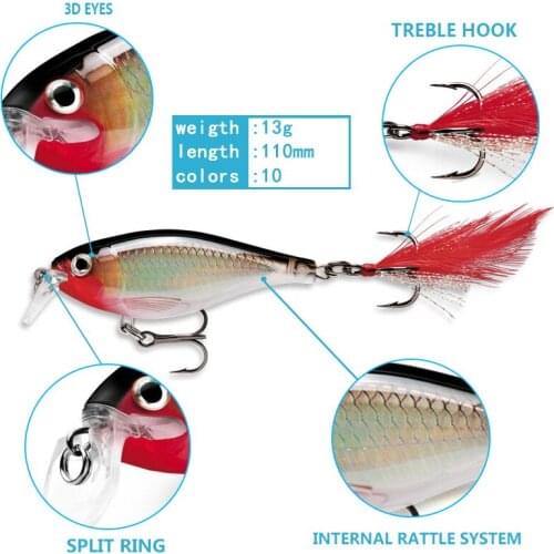 Ocean Fishing Lure Tackle 3D Eyes 10pcs/set 9cm/13g Artificial Sinking Crank ABS Plastic Hard Bait Bass With Sharp Treble Hooks