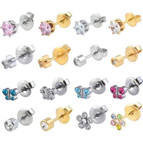 Fashion Stainless Steel CZ Crystal Star Flower Butterfly Ear Piercing Stud Tragus Helix Earring Cartilage Body Jewelry Studs