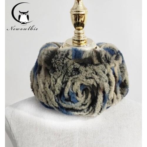 High elasticity Knitted Rex Rabbit Fur Scarves Multi-color stitching Women Fashion Casual Nature Rabbit Fur Ring Scarf Warm Fur