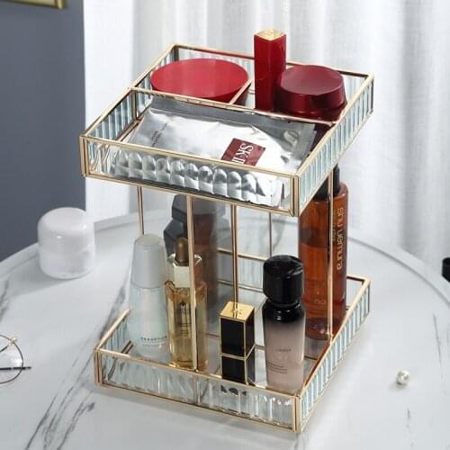 Glass Double-Layer Rotating Cosmetic Storage Large Capacity Dressing Table Perfume Skincare Shelves Storage Box